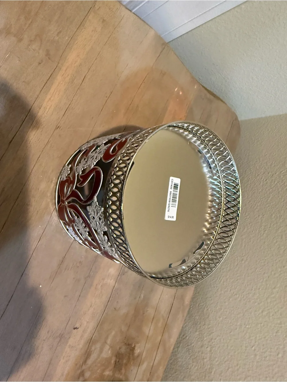 Decorative Red Ribbon & Silver Snowflake Candle Holder - Picture 2 of 2